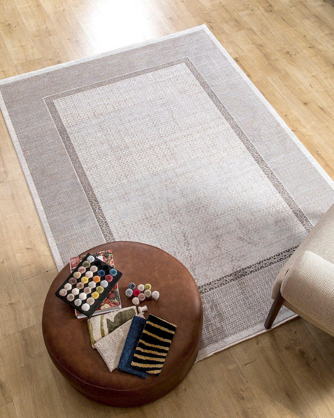 Gray Gold Geometric Bamboo Rug with Modern Patterns