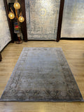 Gray Bamboo Silk Rug, Turkish Carpet, 5x8 ft, Living Room