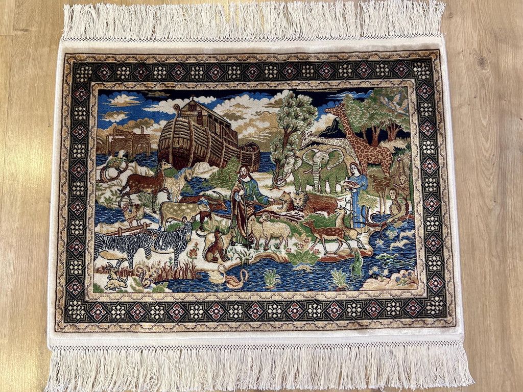 Modal Silk Table Mat, Noah's Ark Tapestry, Small Decorative Rug