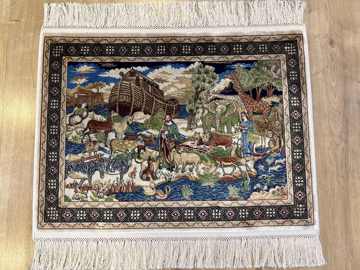 Modal Silk Table Mat, Noah's Ark Tapestry, Small Decorative Rug