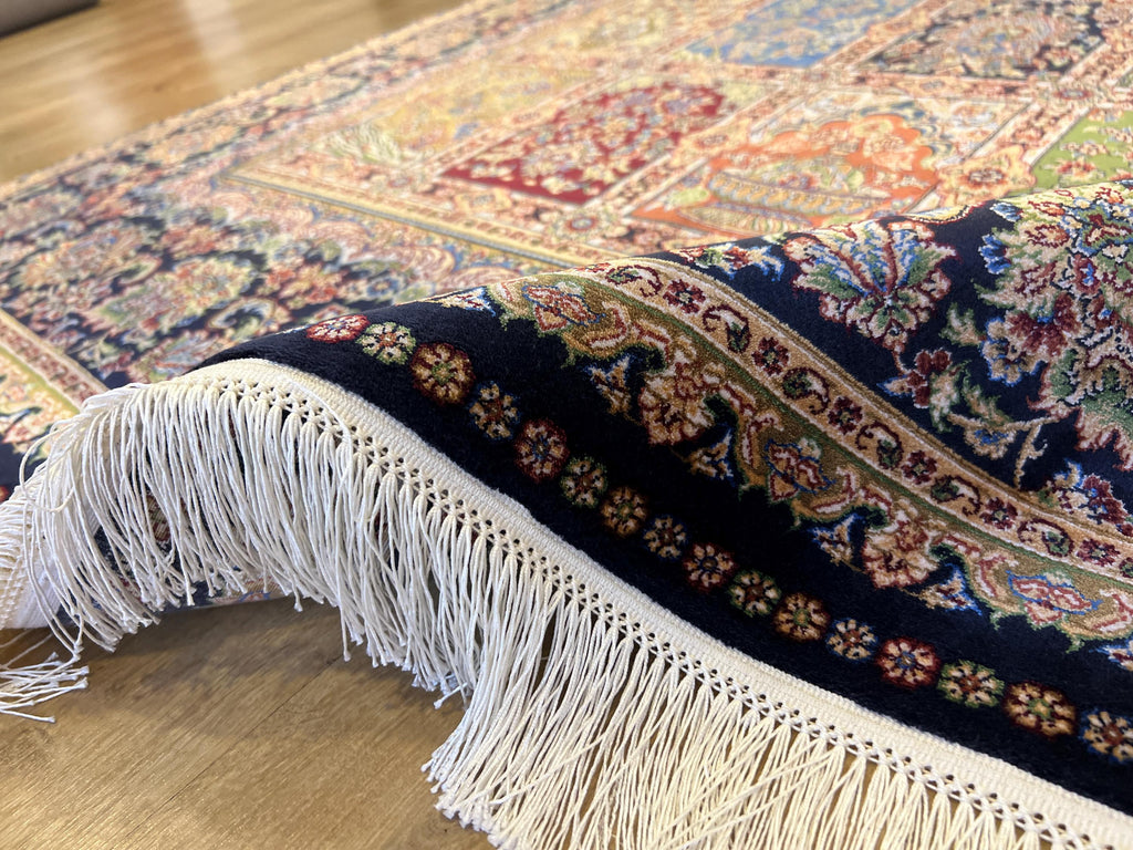 Dark Blue Silk Rug 7x10 ft, Traditional Oushak Style