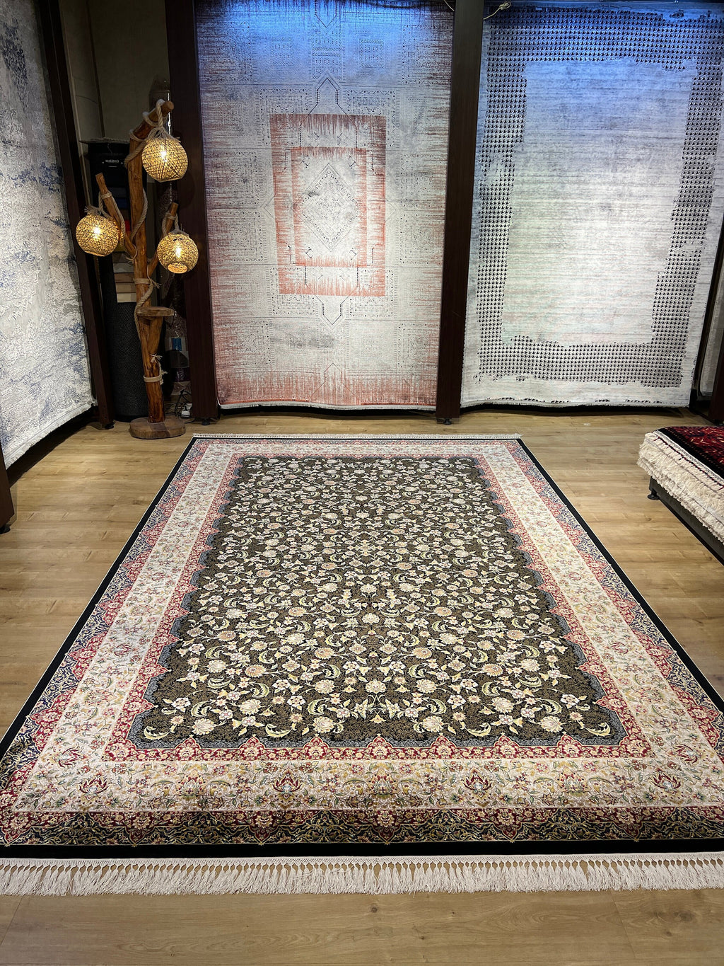 Oversize Floral Silk Turkish Rug, 7x10 ft, Living Room Carpet