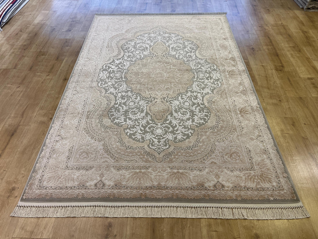5x8 ft Gray Beige Bamboo Rug with Classic Medallion Design