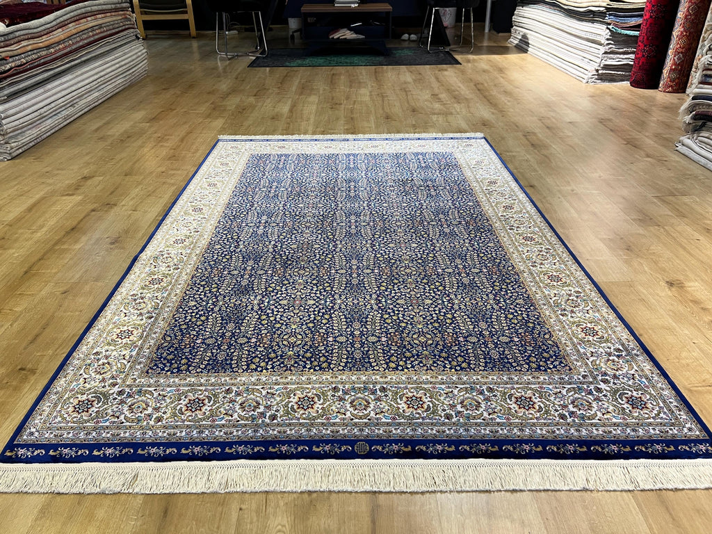 Floral Blue Modal Silk Rug, Turkish Carpet 5x8 ft