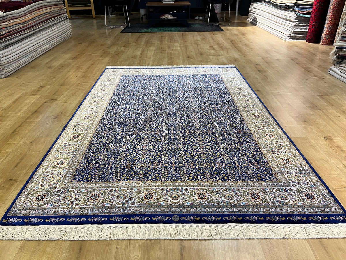 Floral Blue Modal Silk Rug, Turkish Carpet 5x8 ft