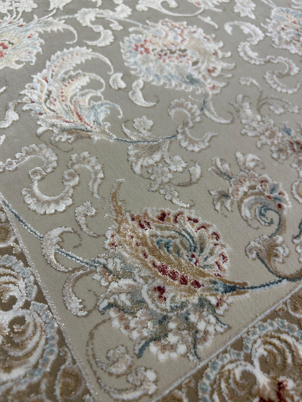 Beige Silk Rug, Classic Silk Carpet with Floral Pattern