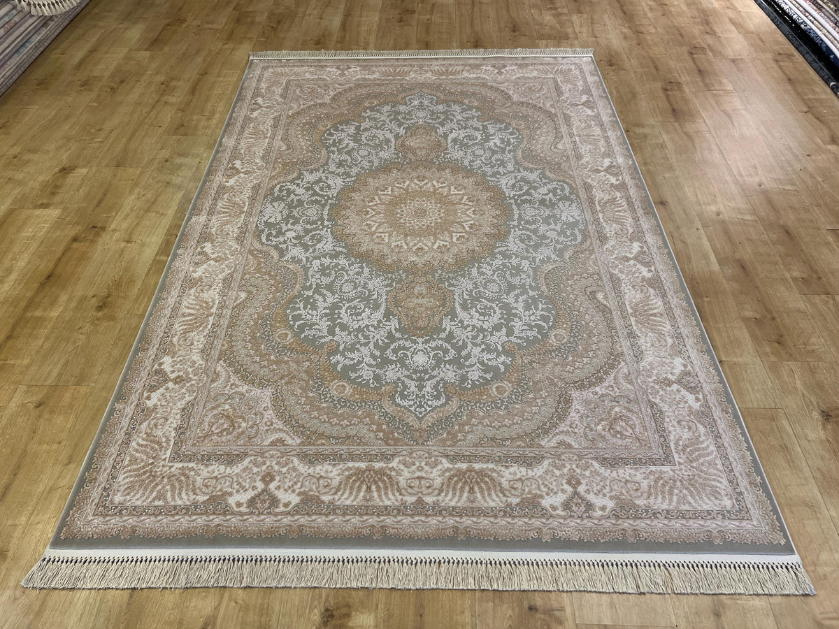 5x8 ft Gray Beige Bamboo Rug with Classic Medallion Design