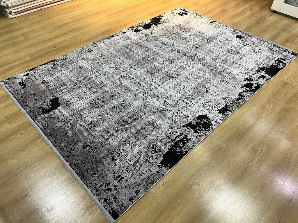 7x10 Ft Gray Traditional Ethnic Pattern Distressed Bamboo Rug