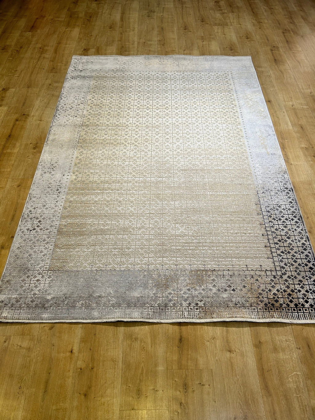 Gray Gold Geometric Bamboo Rug with Ethnic Modern Patterns