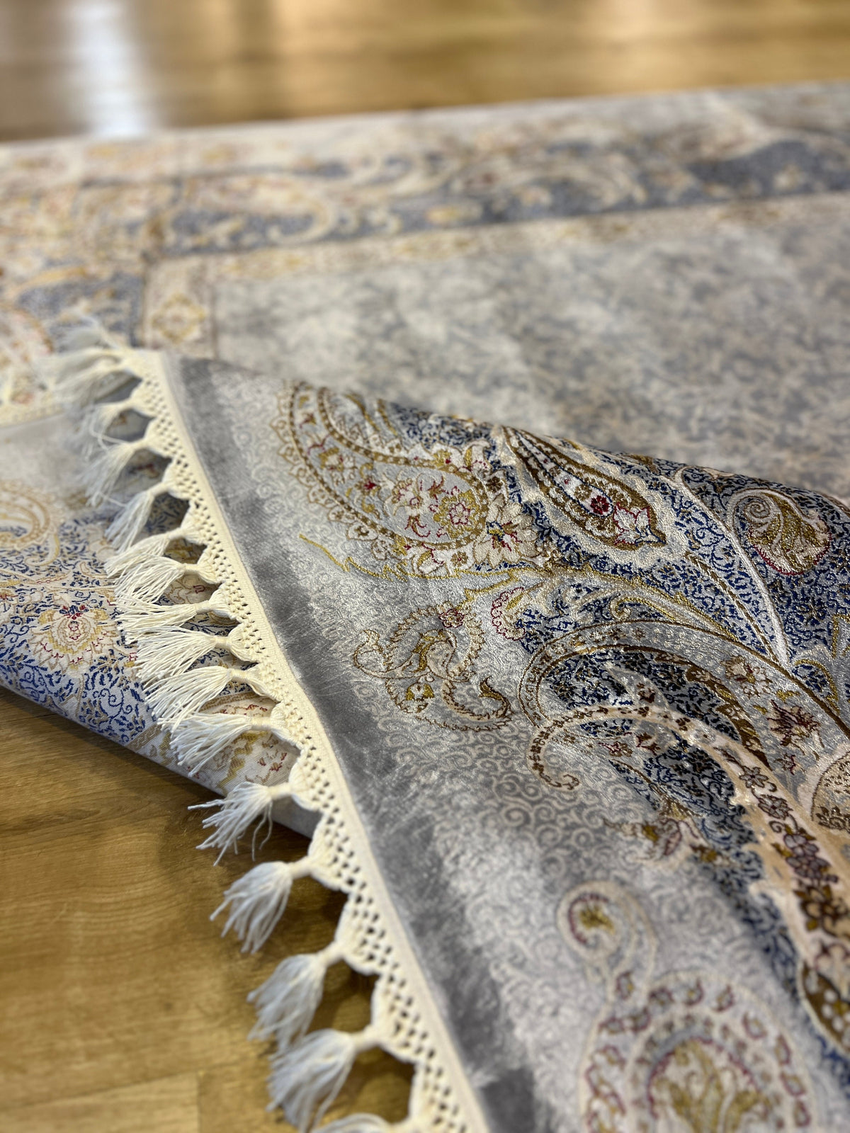 Gray Gold Modal Silk Rug, Turkish Carpet, 7x10 ft