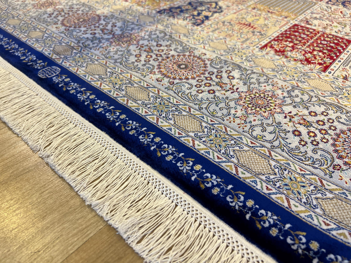 7x10 ft Blue Silk Rug, Classic Traditional Design, Luxury Turkish Style