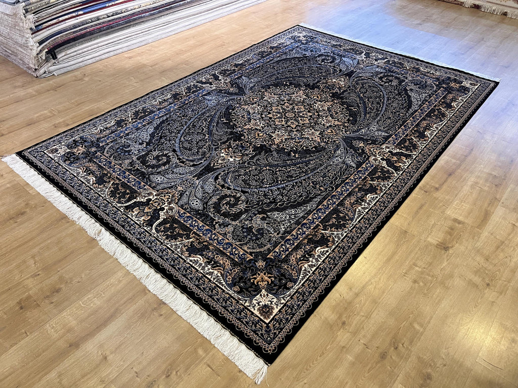 7x10 Modal Silk Rug, Ornate Medallion Pattern, Luxury Turkish Large Carpet
