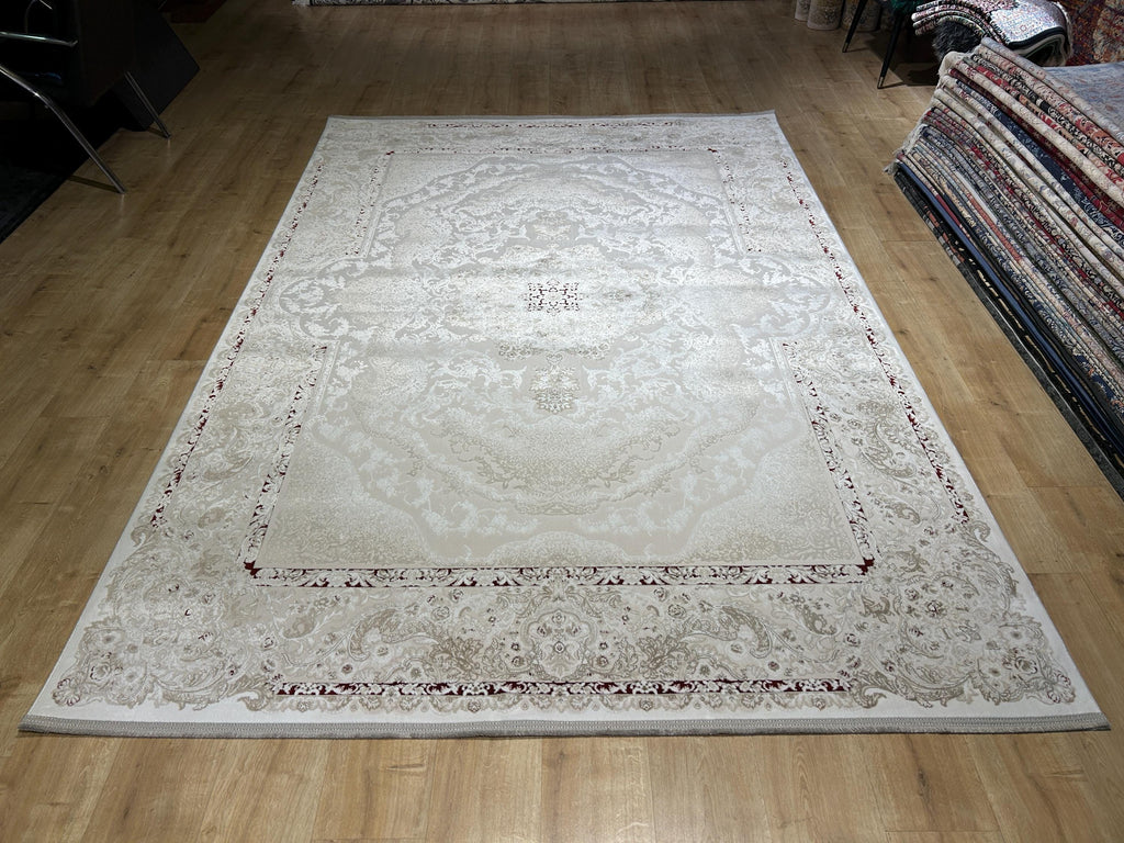 Beige Red Bamboo Rug, Classic Medallion Bamboo Carpet, Turkish Style Home Decor