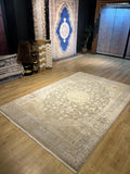 7x10 Beige Gold Bamboo Rug, Medallion Classic Carpet, Luxury Living Room Rug