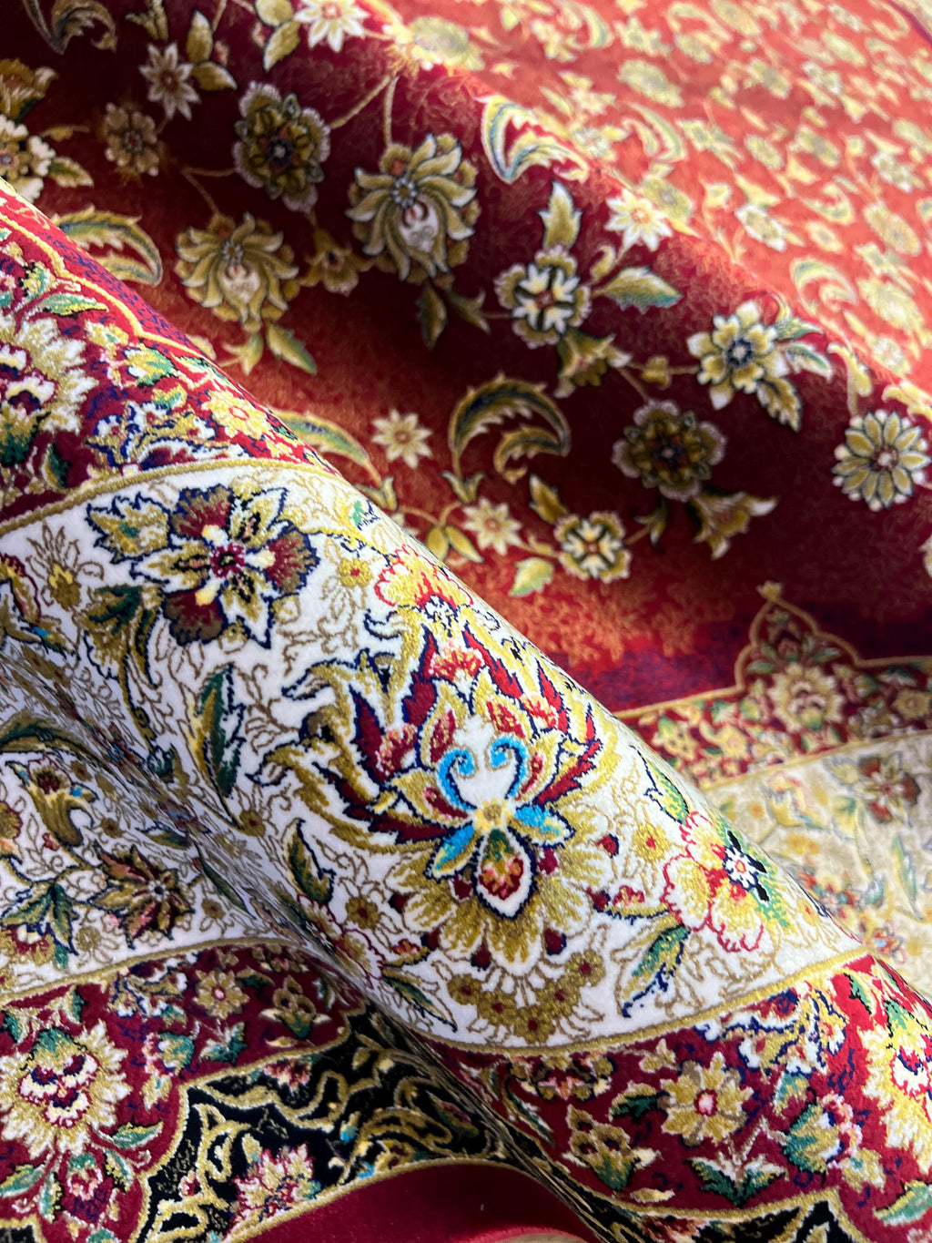 Red Modal Silk Turkish Carpet, Palace Style Rug, 7x10 ft