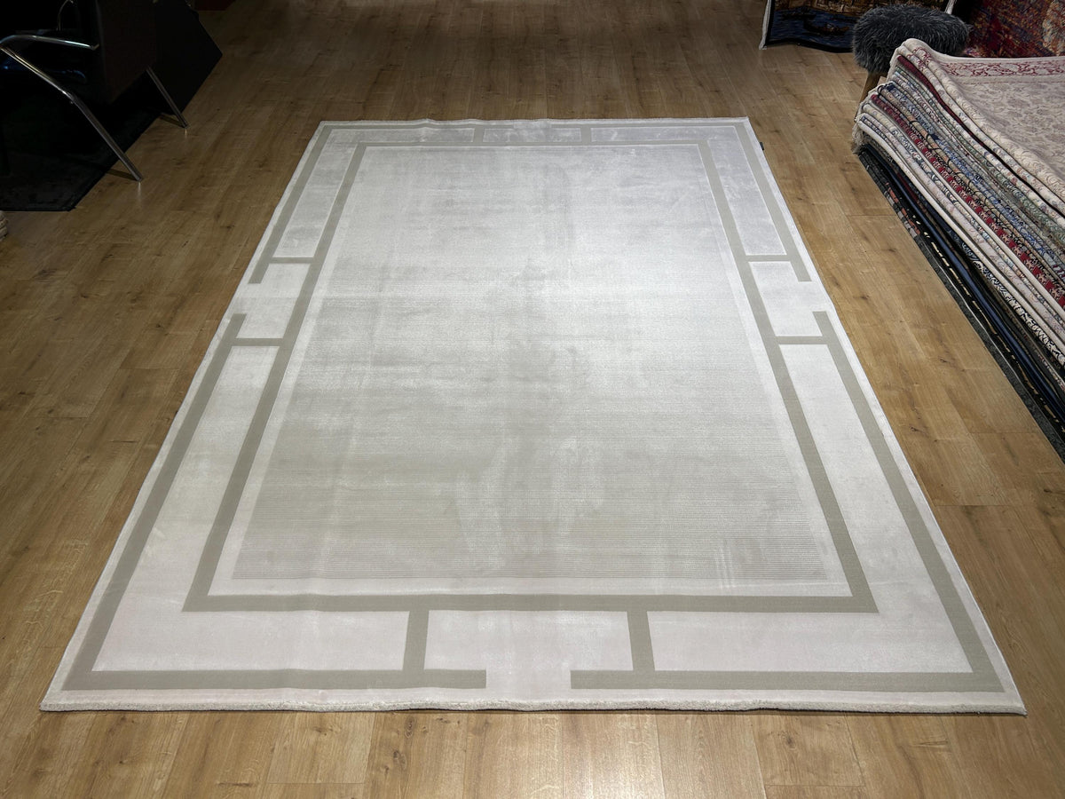 Ivory Beige Bamboo Rug, Minimalist Modern Area Rug