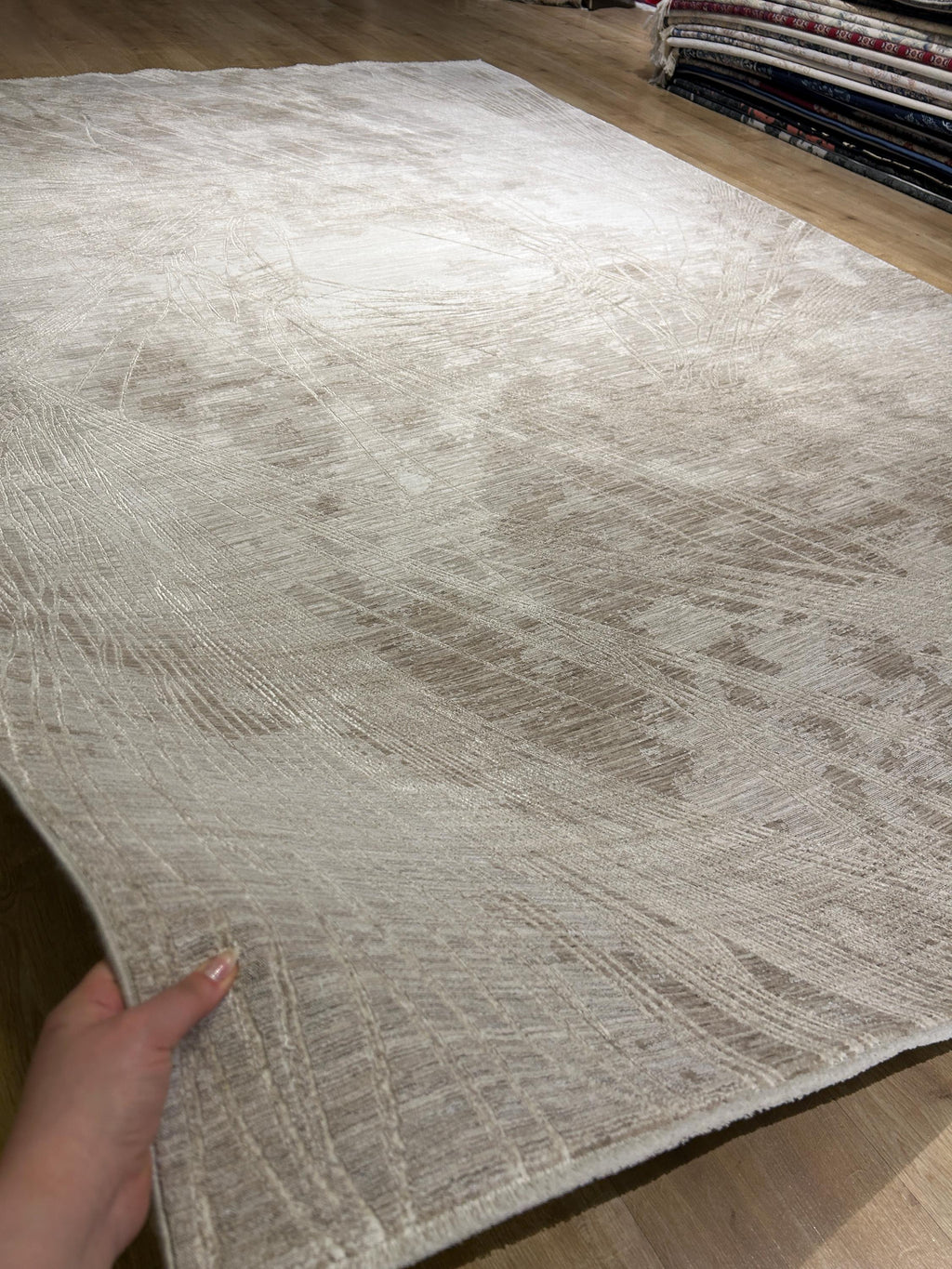 Beige Modern Bamboo Rug with Abstract Striped Patterns Rug