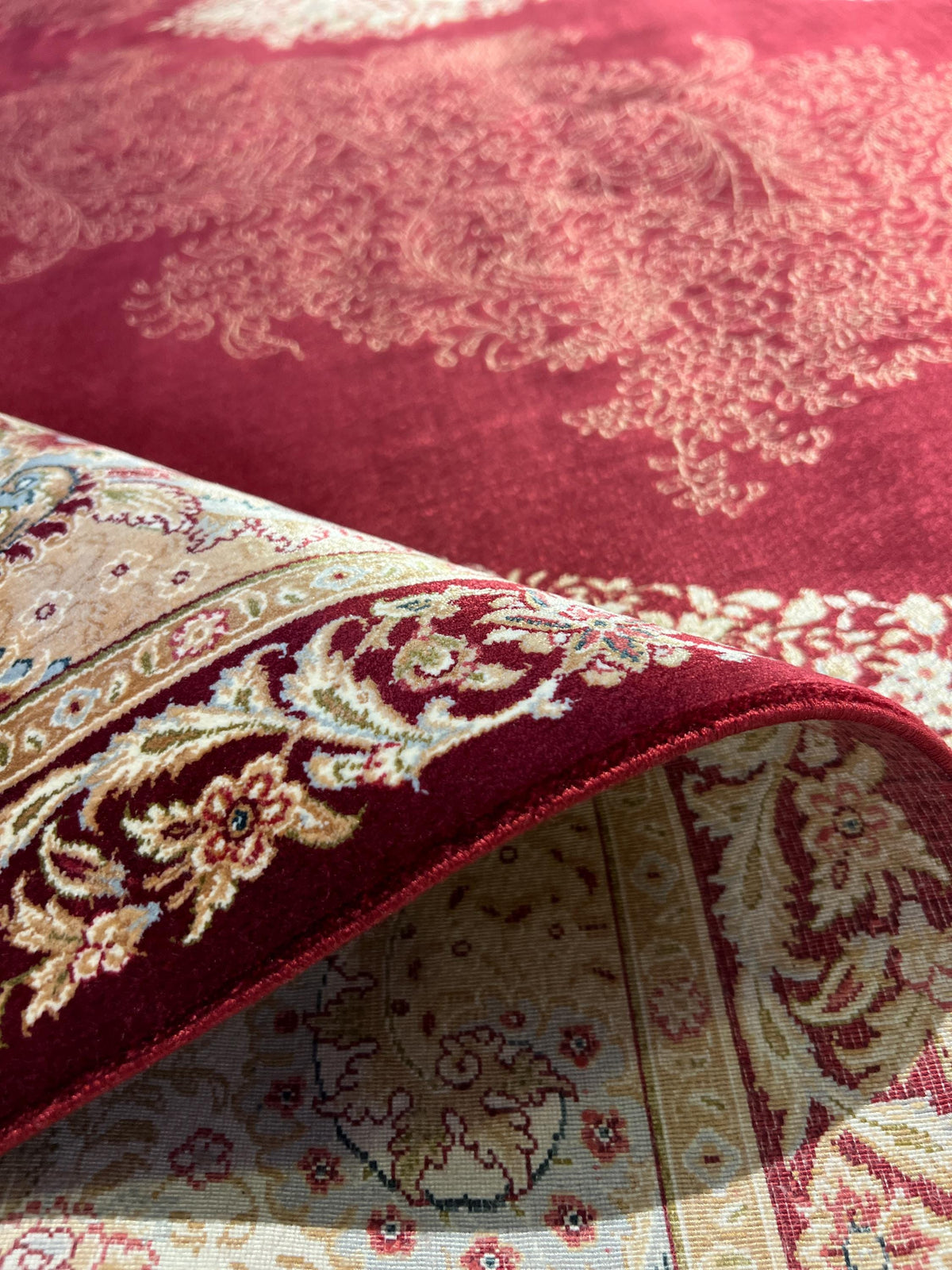 8x11 ft Bamboo Silk Rug, Large Luxury Area Rug with Red Medallion Design