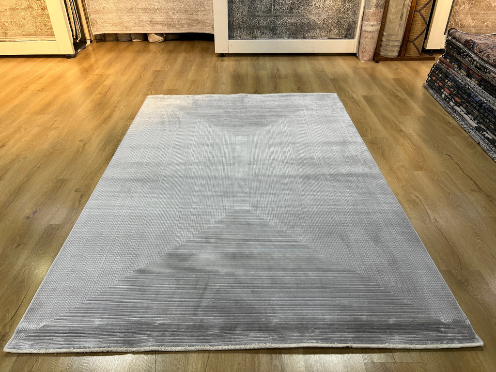 5x8 ft Ivory Cream Bamboo Rug, Striped Modern Bamboo Carpet