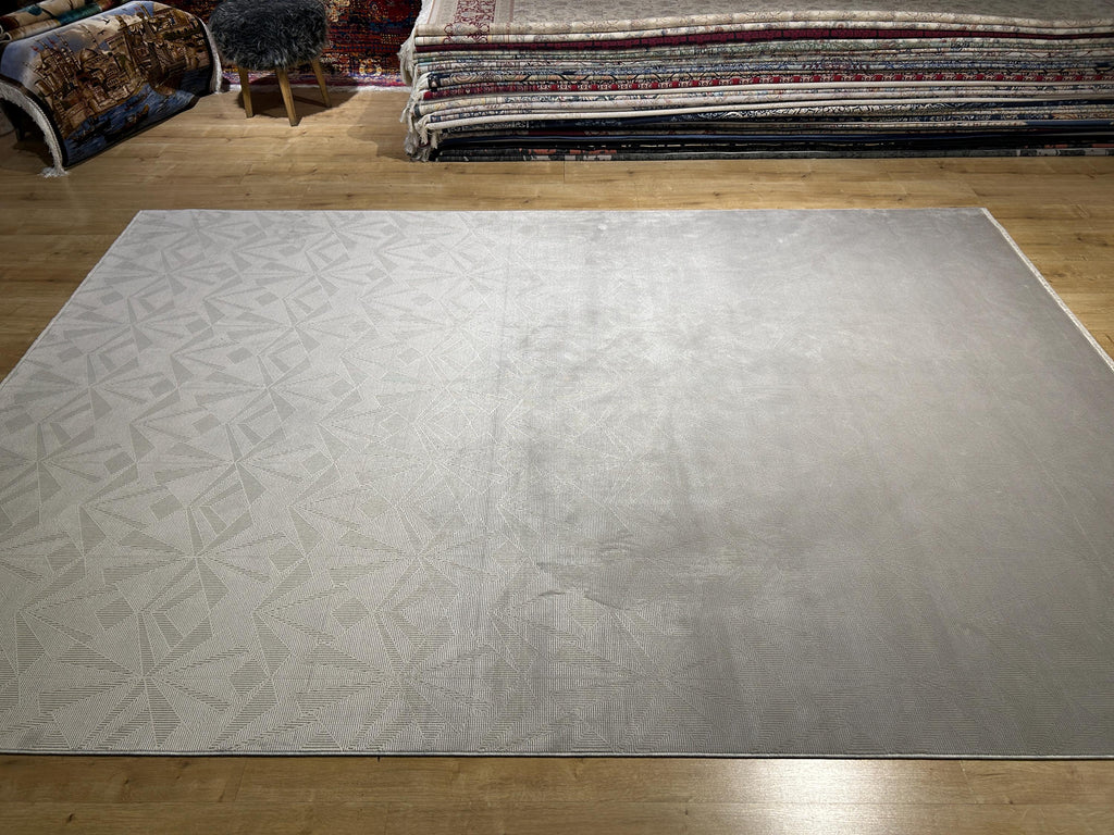 7x10 ft Gray Bamboo Rug, Geometric Striped Modern Area Rug