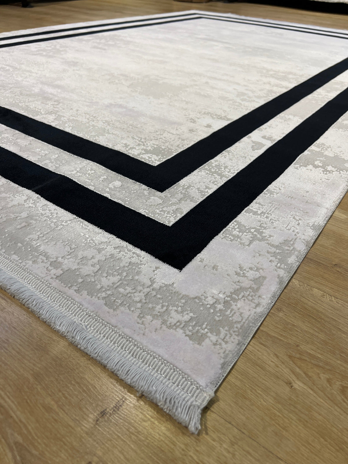 5x8 ft Gray and Black Bamboo Area Rug, Modern Turkish Carpet