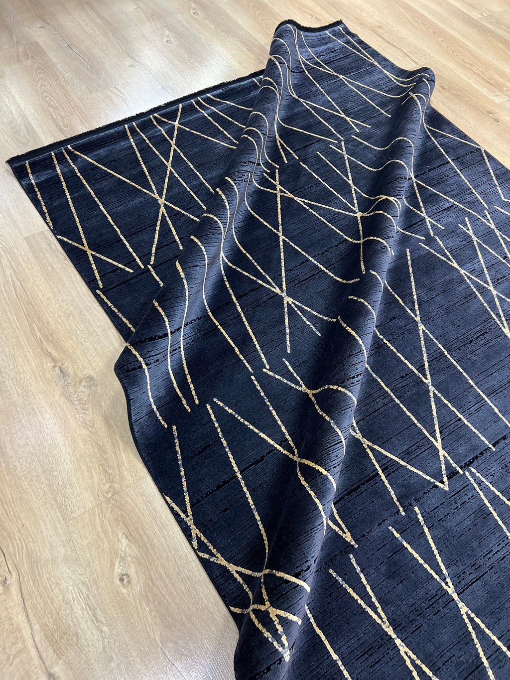 Modern Turkish Black Rug, Bamboo Acrylic, 5x8 ft