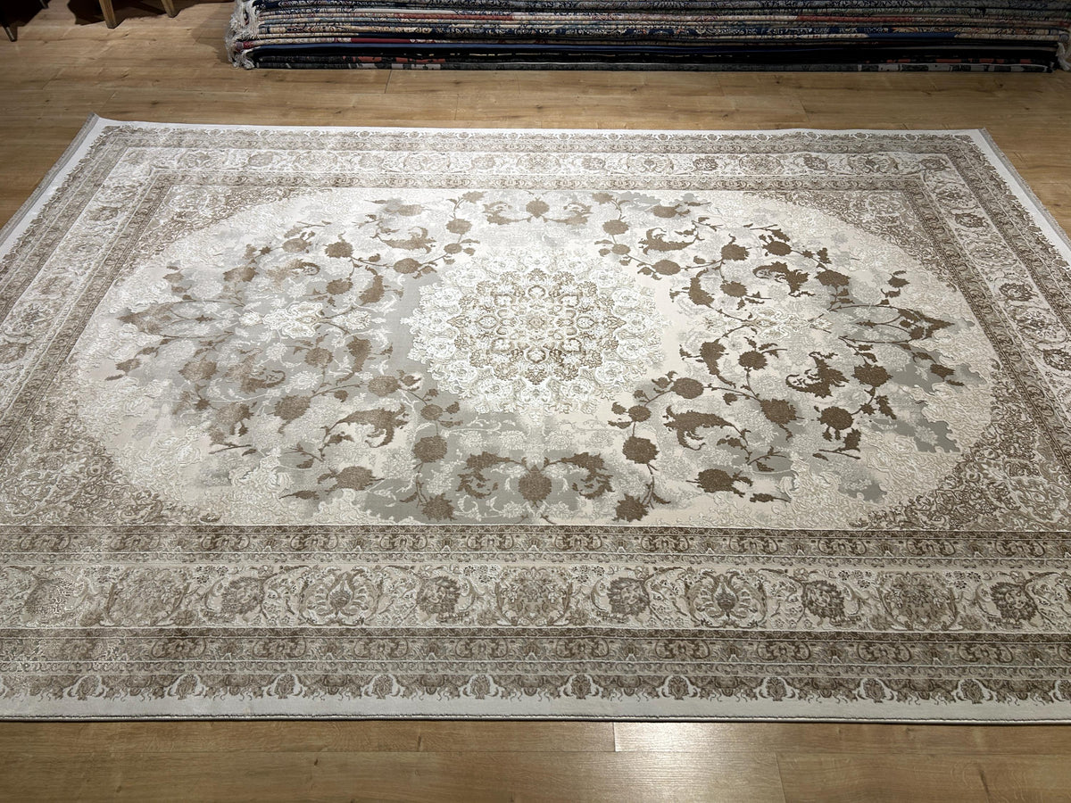 Gray Beige Brown Bamboo Rug, Luxury Medallion Design Bamboo Carpet, Home Decor