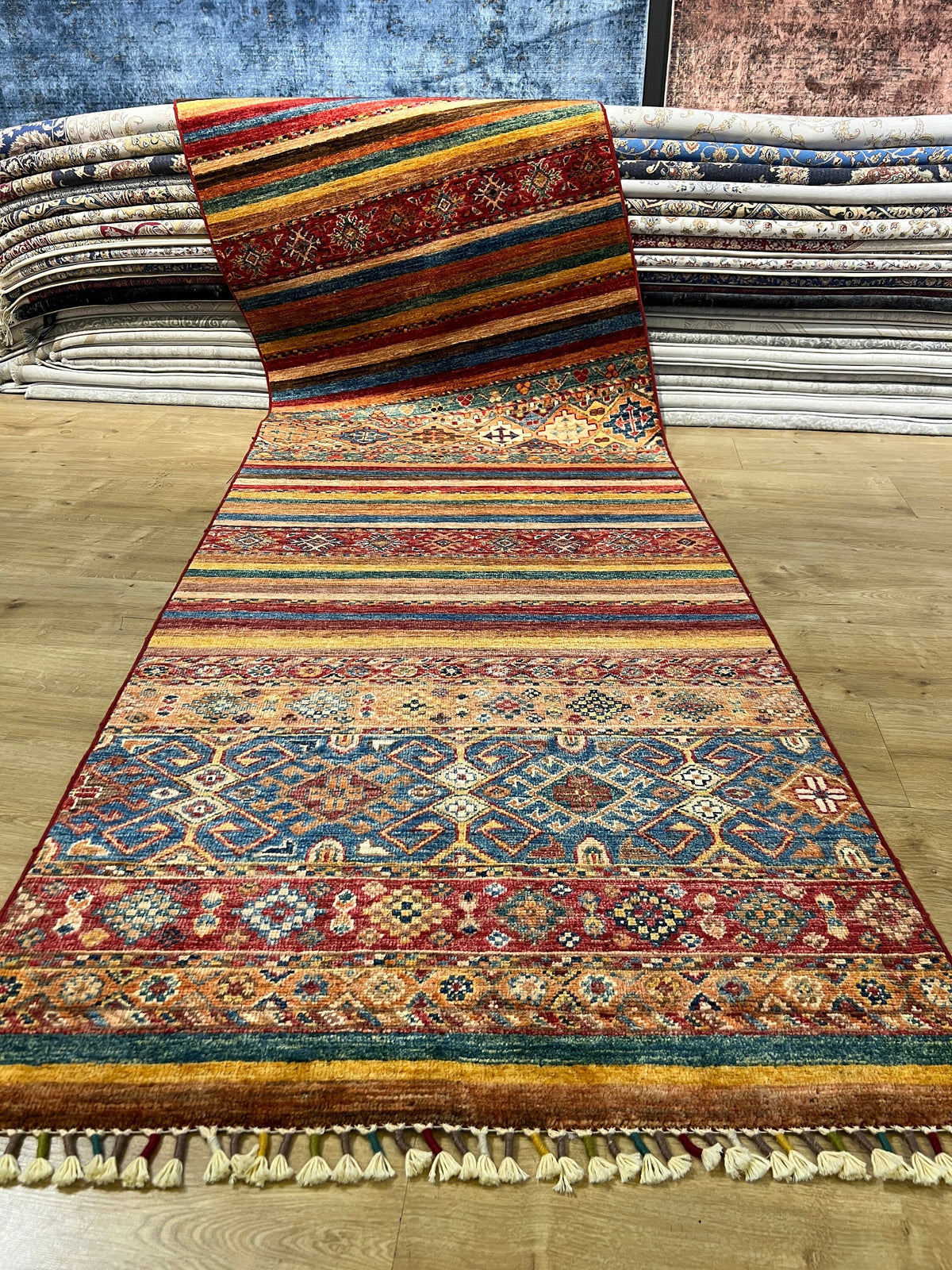 3x10 ft Colourful Ethnic Pattern Wool Rug, Traditional Anatolian Style Decor rug