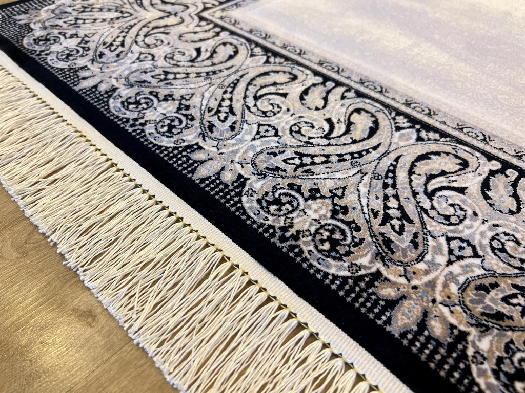 Black and Cream Silk Runner Rug, 3x10 ft, Classic Luxury Hallway Rug