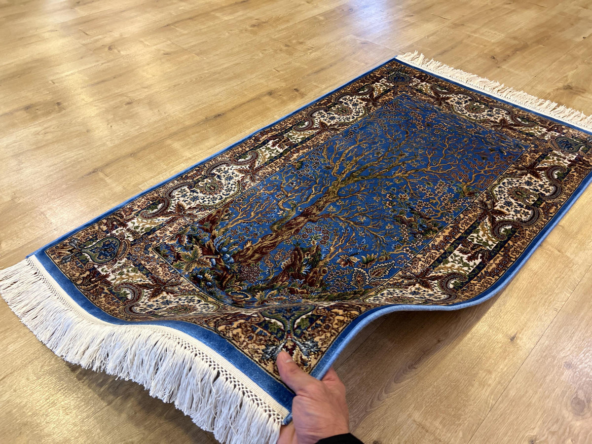 Blue Tree of Life Silk Table Rug, Luxury Gift Mat, Tapestry