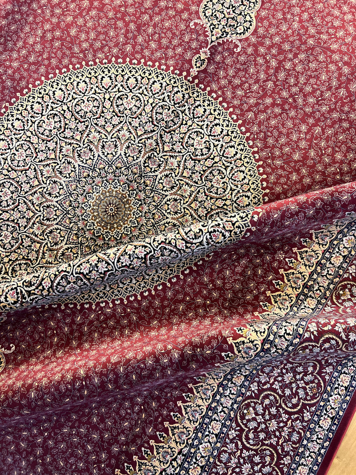 7x10 ft Red Silk Rug, Classic Medallion Design, Luxury Silk Carpet