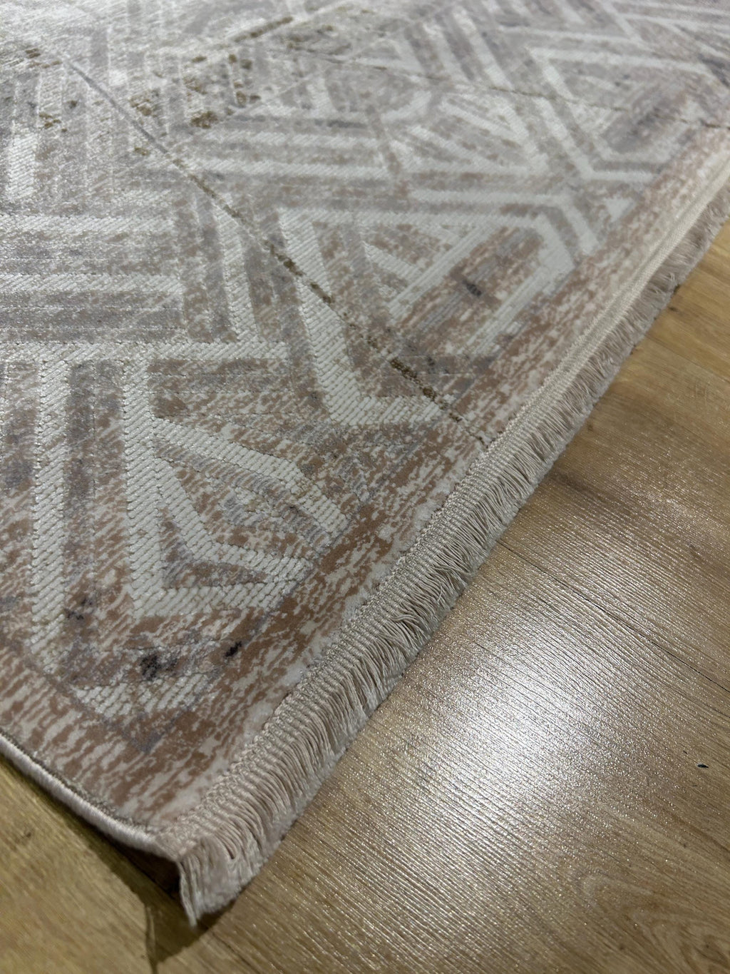 7x10 Ft Gray Beige Geometric Pattern Bamboo Rug, Bamboo Carpet, Modern Home Decor