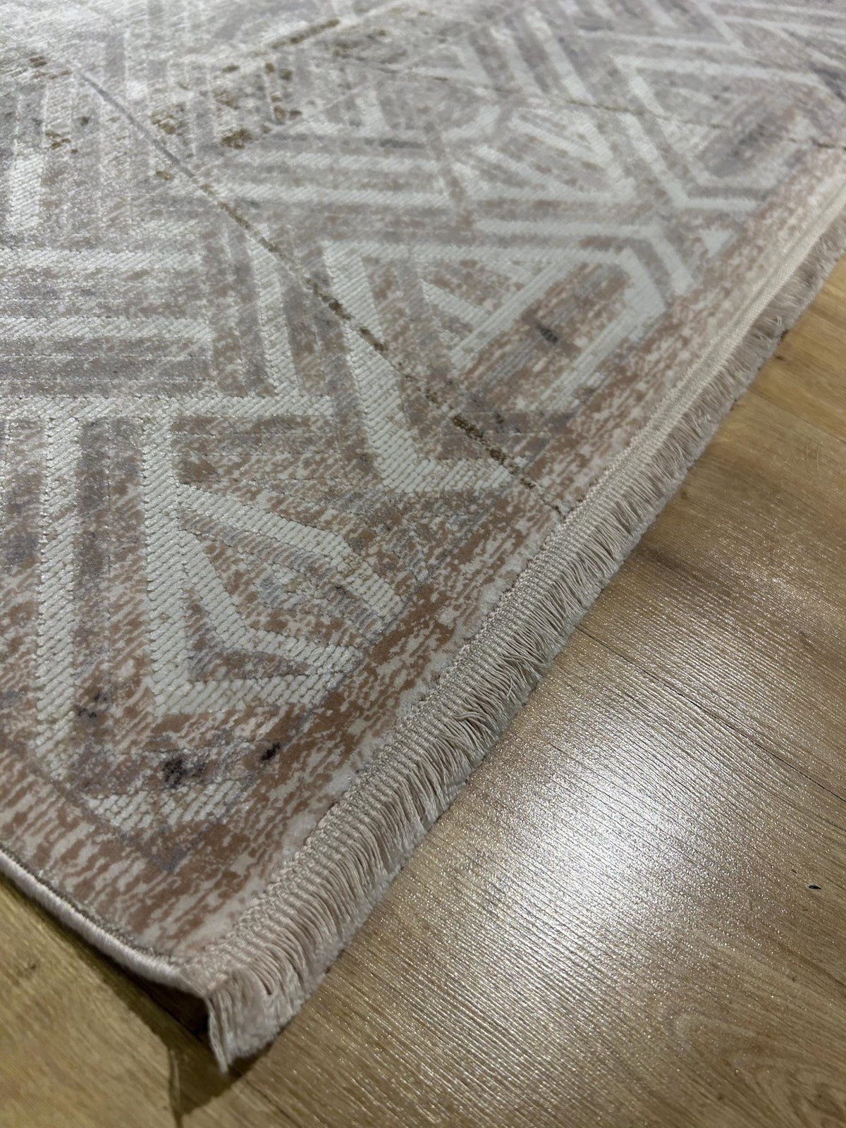 7x10 Ft Gray Beige Geometric Pattern Bamboo Rug, Bamboo Carpet, Modern Home Decor