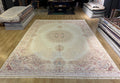 Ivory Bamboo Silk Rug 10x13 ft, Elegant Large Area Rug with Classic Medallion Pattern