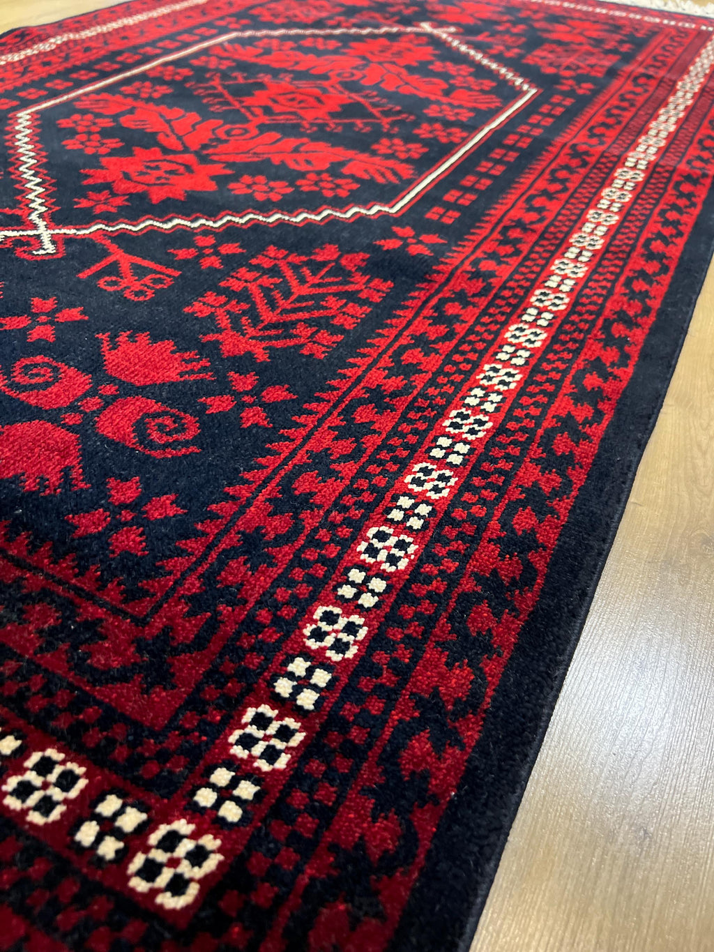 3x5 ft Dark Blue Red Carpet, Anatolian Style Rug, Turkish Pattern Carpet, Authentic Patterned