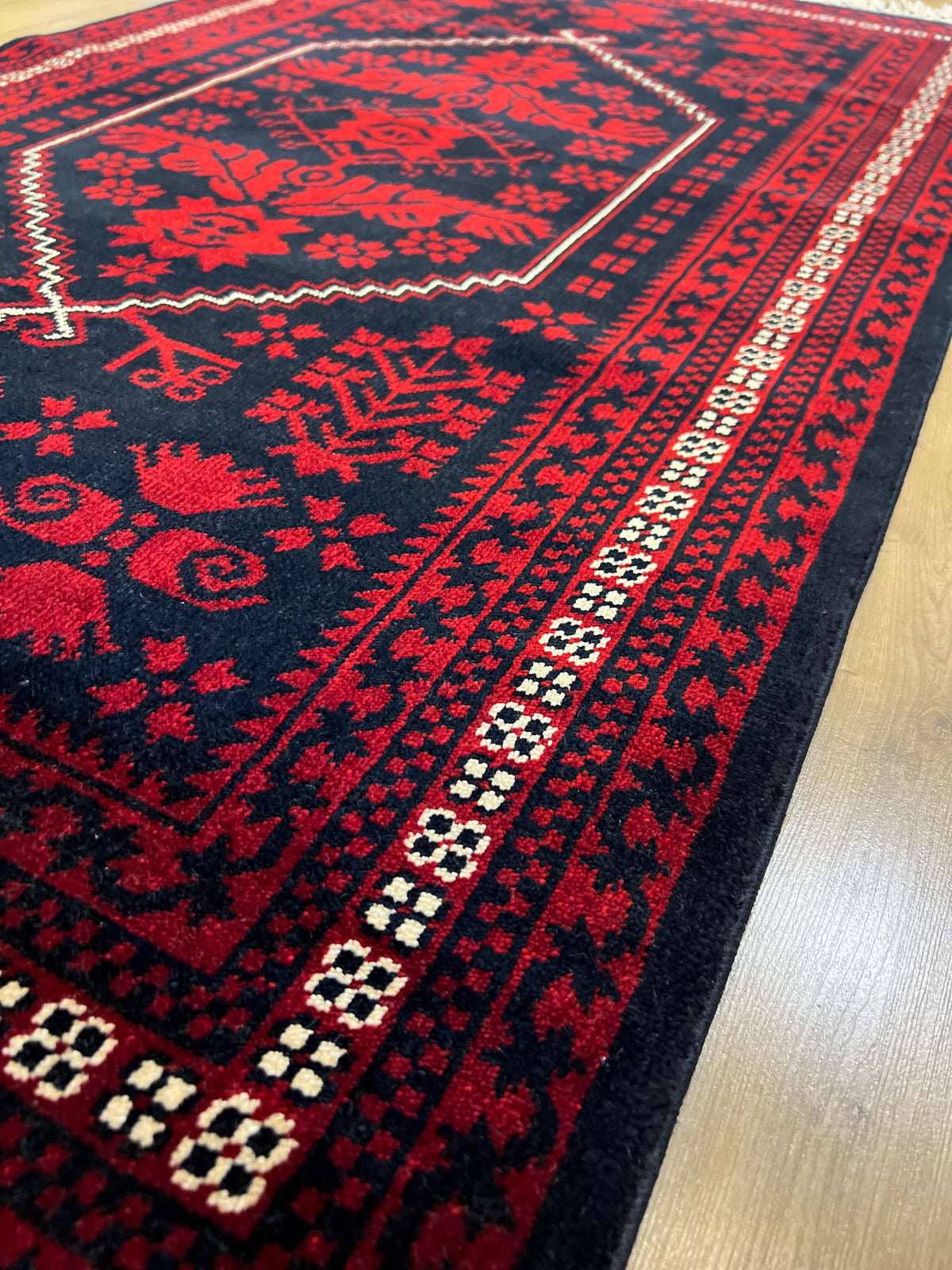 3x5 ft Dark Blue Red Carpet, Anatolian Style Rug, Turkish Pattern Carpet, Authentic Patterned