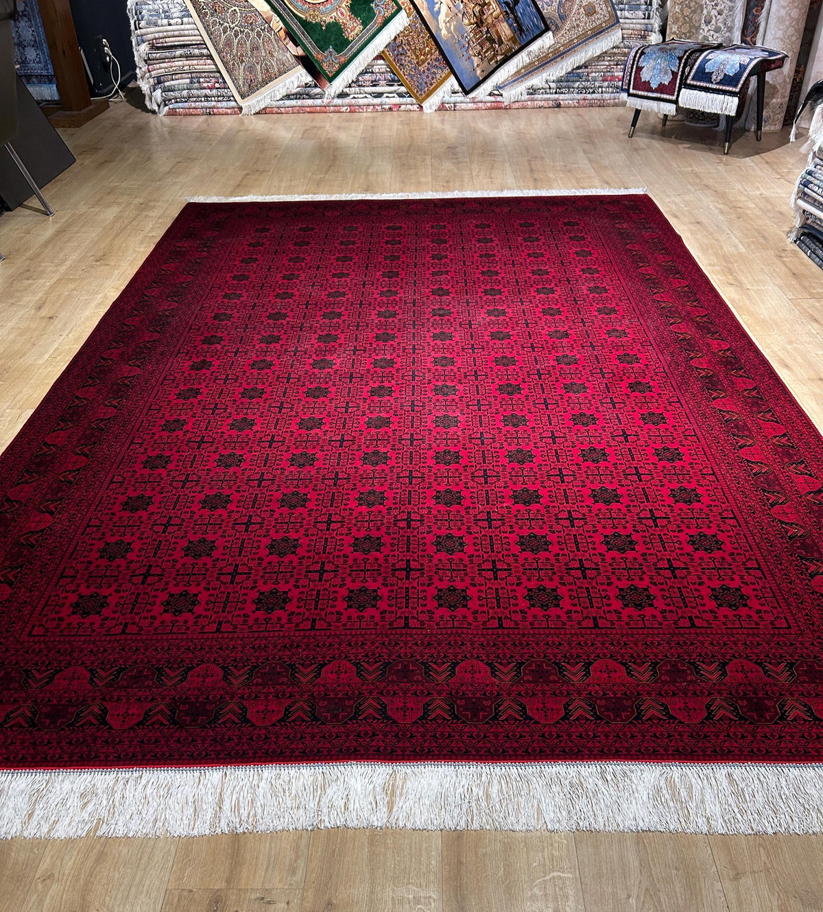 7x10 Ft Red Silk Rug, Ethnic Pattern Turkish Silk Carpet, Traditional Design
