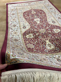 Red Modal Silk Prayer Rug, Janamaz Mat, Muslim Gift (2.62X4.10)