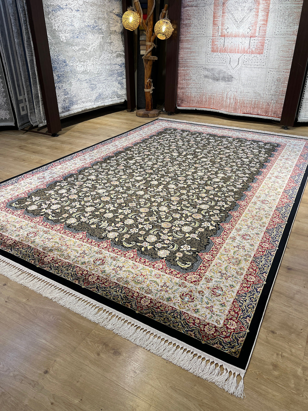 Oversize Floral Silk Turkish Rug, 7x10 ft, Living Room Carpet