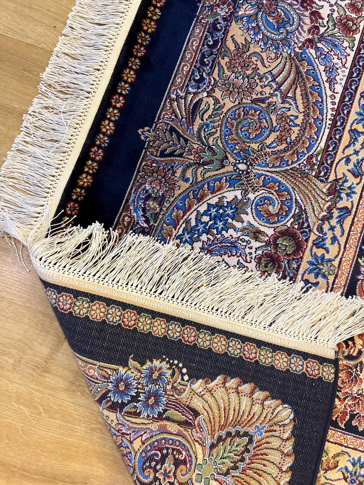Dark Blue Silk Rug 6.5x9.8 ft, Traditional Turkish Carpet