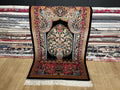Black Small Silk Rug, Vase Pattern Wall Decor Mat, Floral Tapestry
