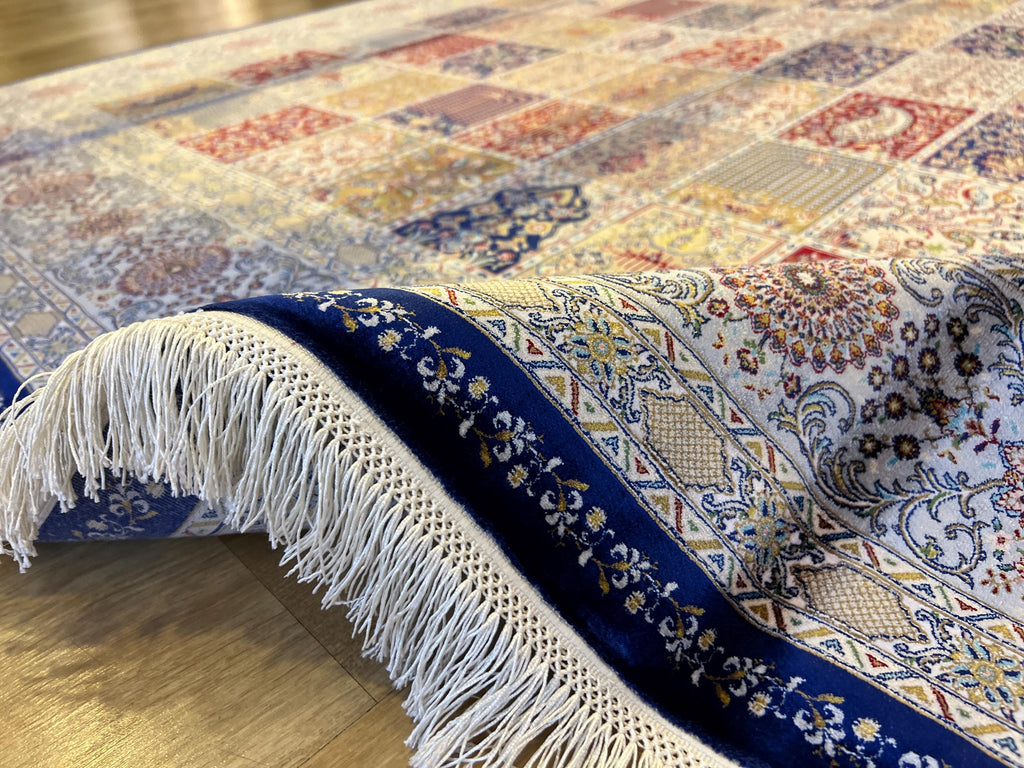 7x10 ft Blue Silk Rug, Classic Traditional Design, Luxury Turkish Style