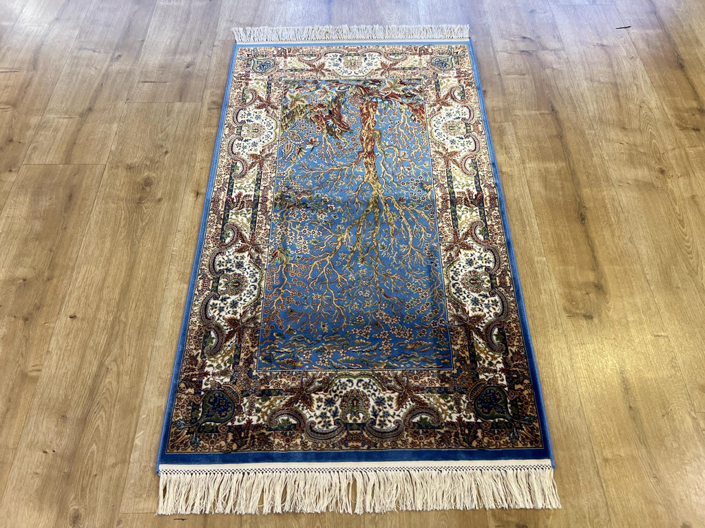 Blue Tree of Life Silk Table Rug, Luxury Gift Mat, Tapestry