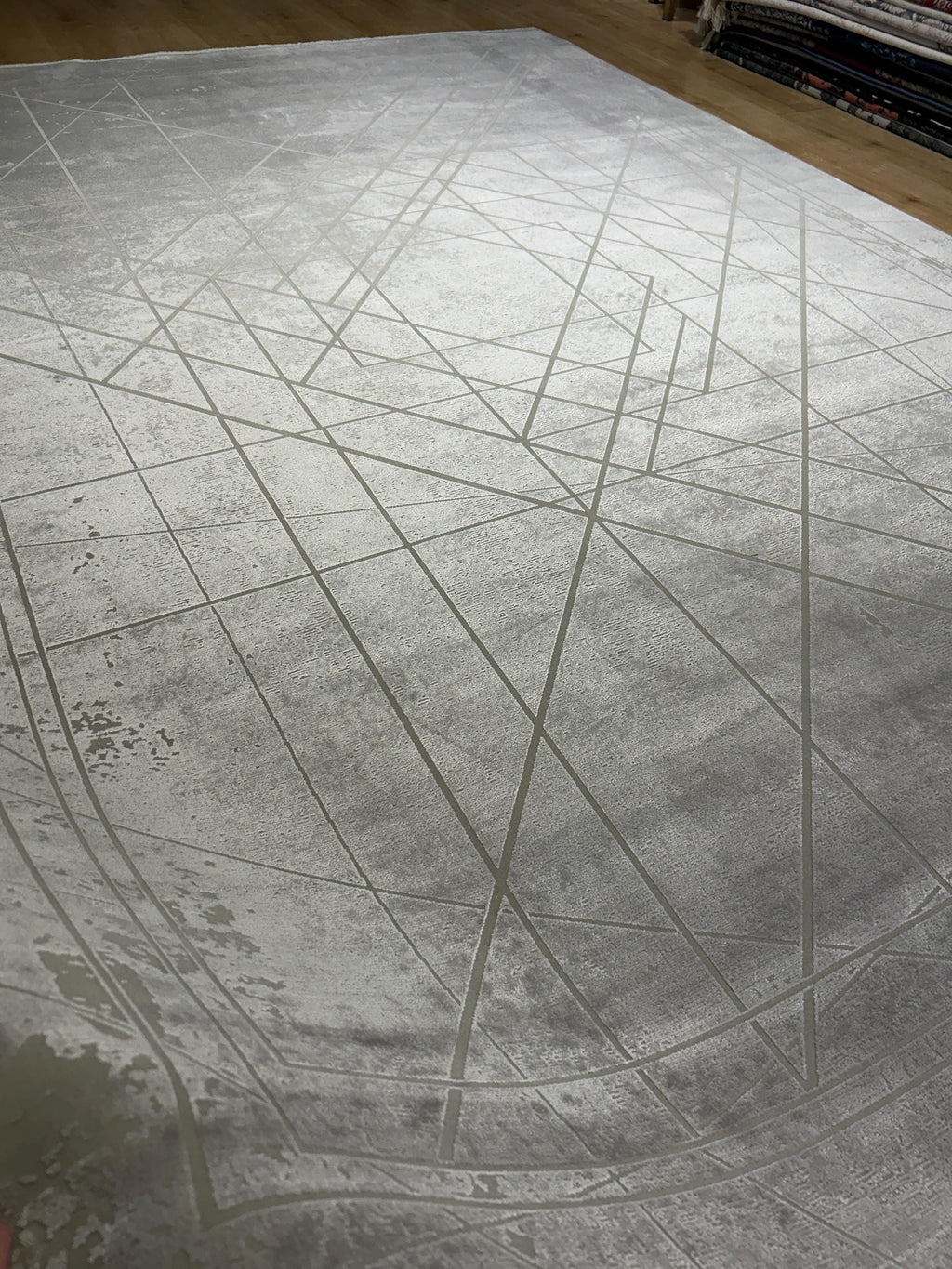 7x10 ft Gray Beige Bamboo Rug, Geometric Striped Pattern, Abstract Modern Area Rug