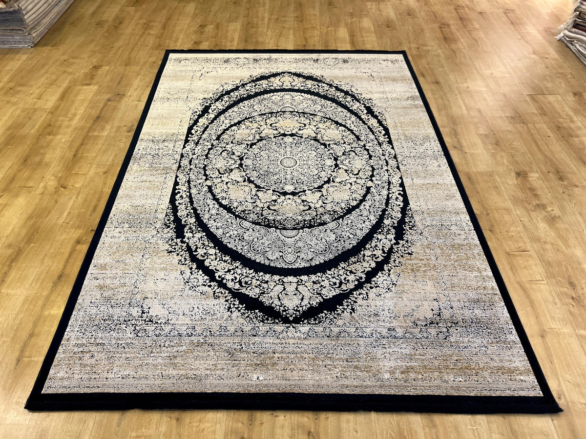 5x8 ft Gold Black Bamboo Turkish Rug, Living Room Carpet