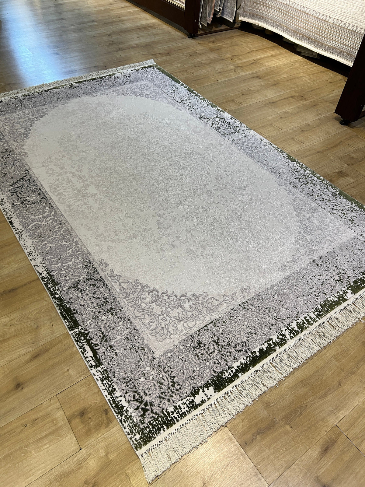 Gray Green Bamboo Area Rug, 5x8 ft, Turkish Style Carpet