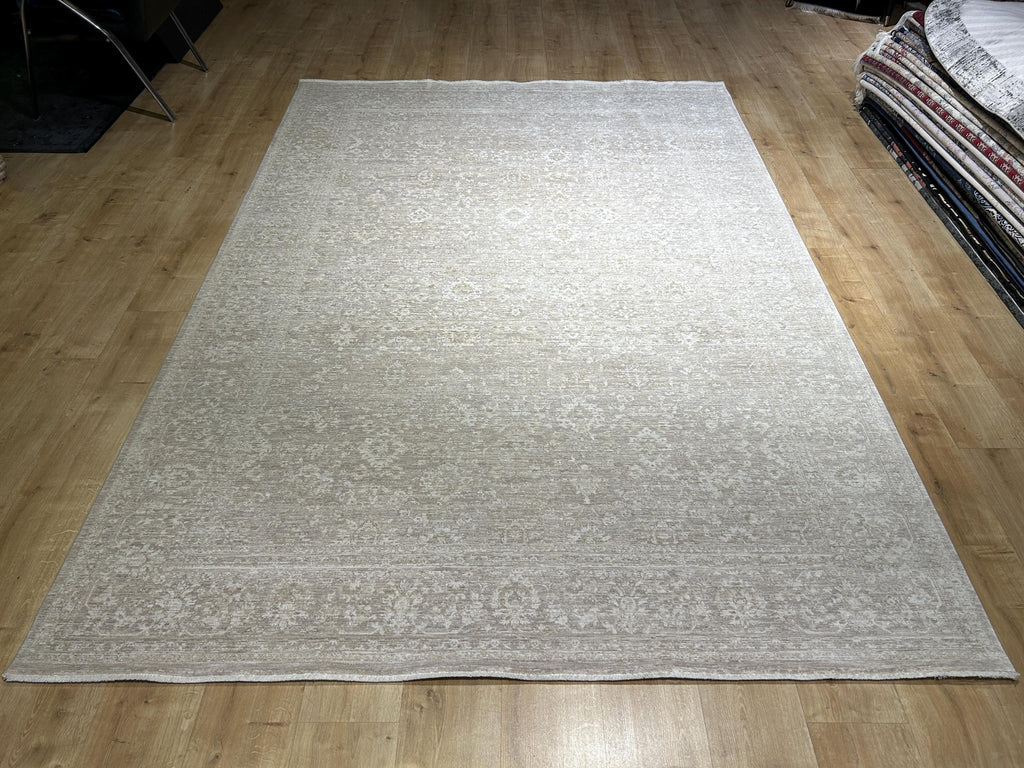 Beige Floral Distressed Bamboo Rug with Traditional Modern Floral Patterns