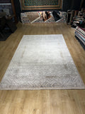 7x10 Ft Gray Beige Geometric Pattern Bamboo Rug, Bamboo Carpet, Modern Home Decor