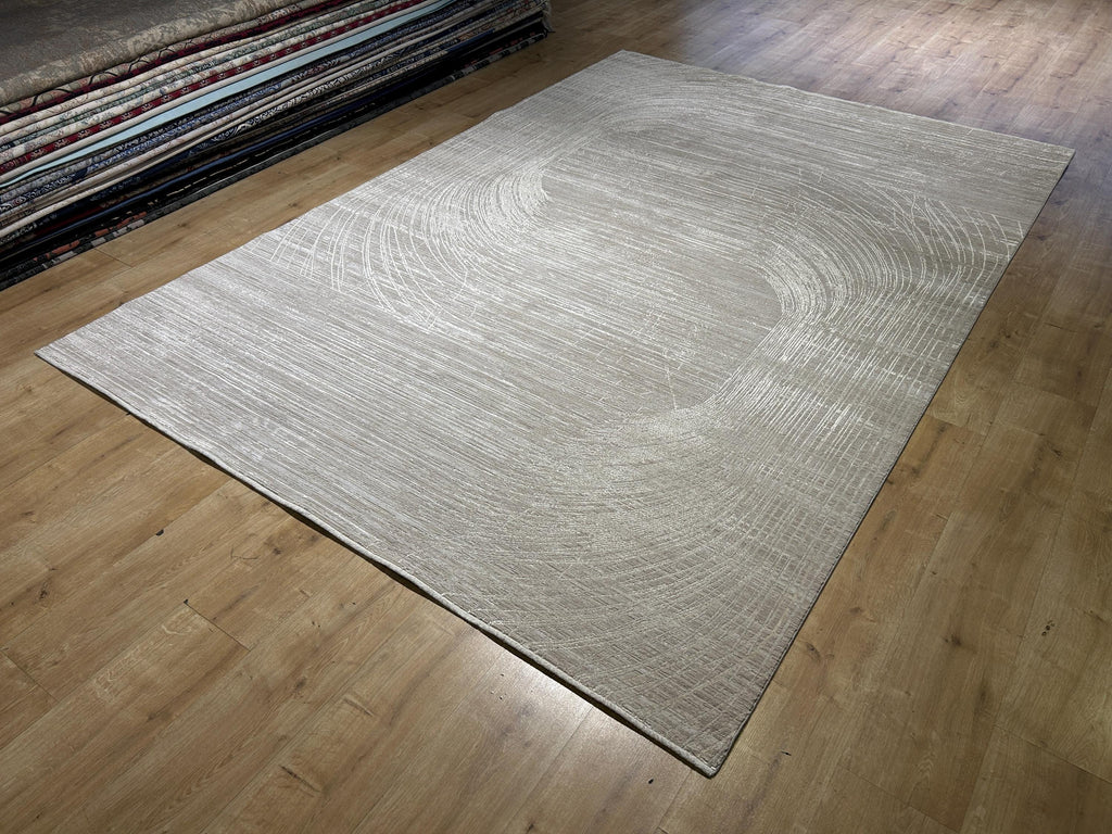 Beige Bamboo Rug with Abstract Striped Modern Patterns