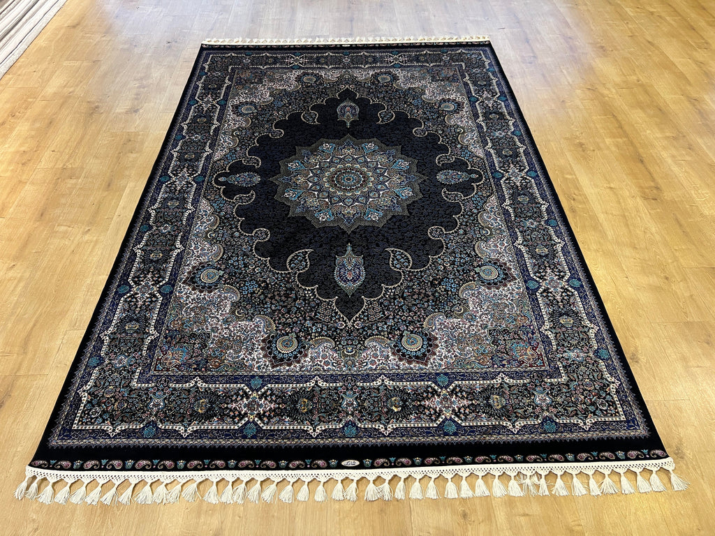 Black Turkish Style Rug, Oriental Medallion Carpet, Luxury Area Rug
